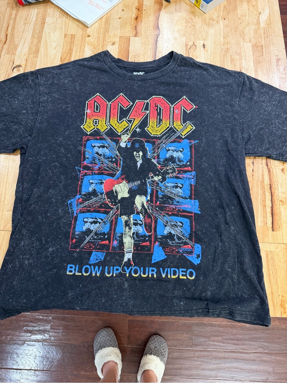 AC/DC Black Tee with Red, Yellow and Blue Graphic